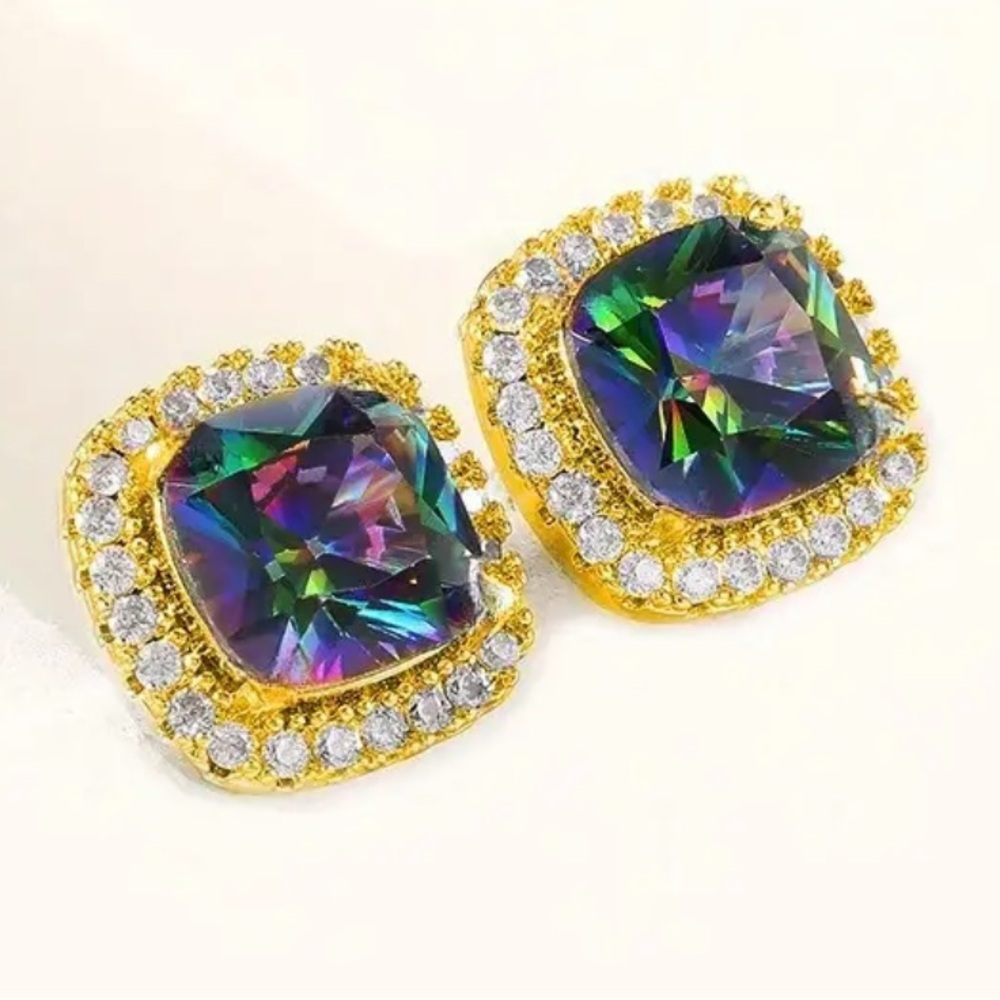 Rainbow Rhinestone Stud Earrings